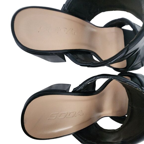 Soda Black Woven Heeled Mules For Women Size 9  Square Toe Block Heel - Picture 10 of 15